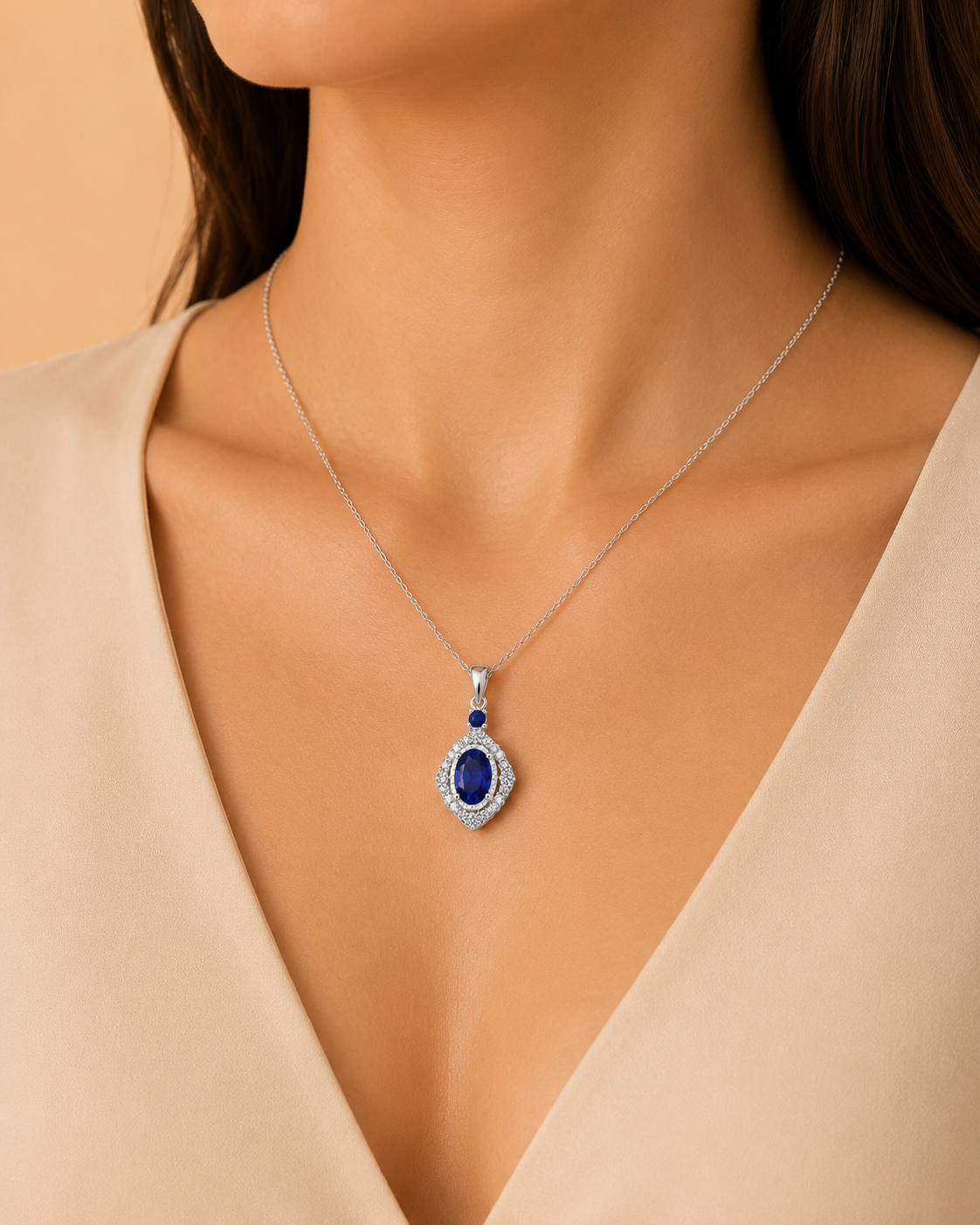 OVAL SAPPHIRE HALO PENDANT - ABO123