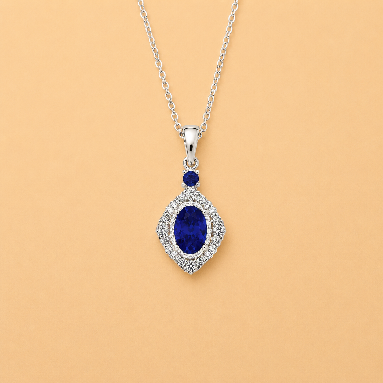 OVAL SAPPHIRE HALO PENDANT - ABO123