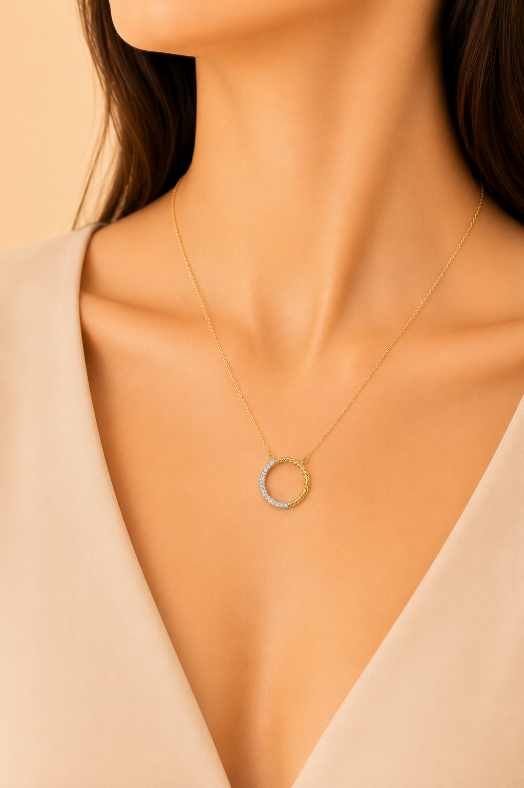 TWISTED DIAMOND CIRCLE NECKLACE - NR60600WY-46