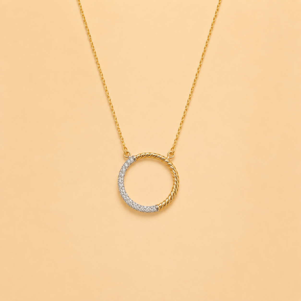 TWISTED DIAMOND CIRCLE NECKLACE - NR60600WY-46