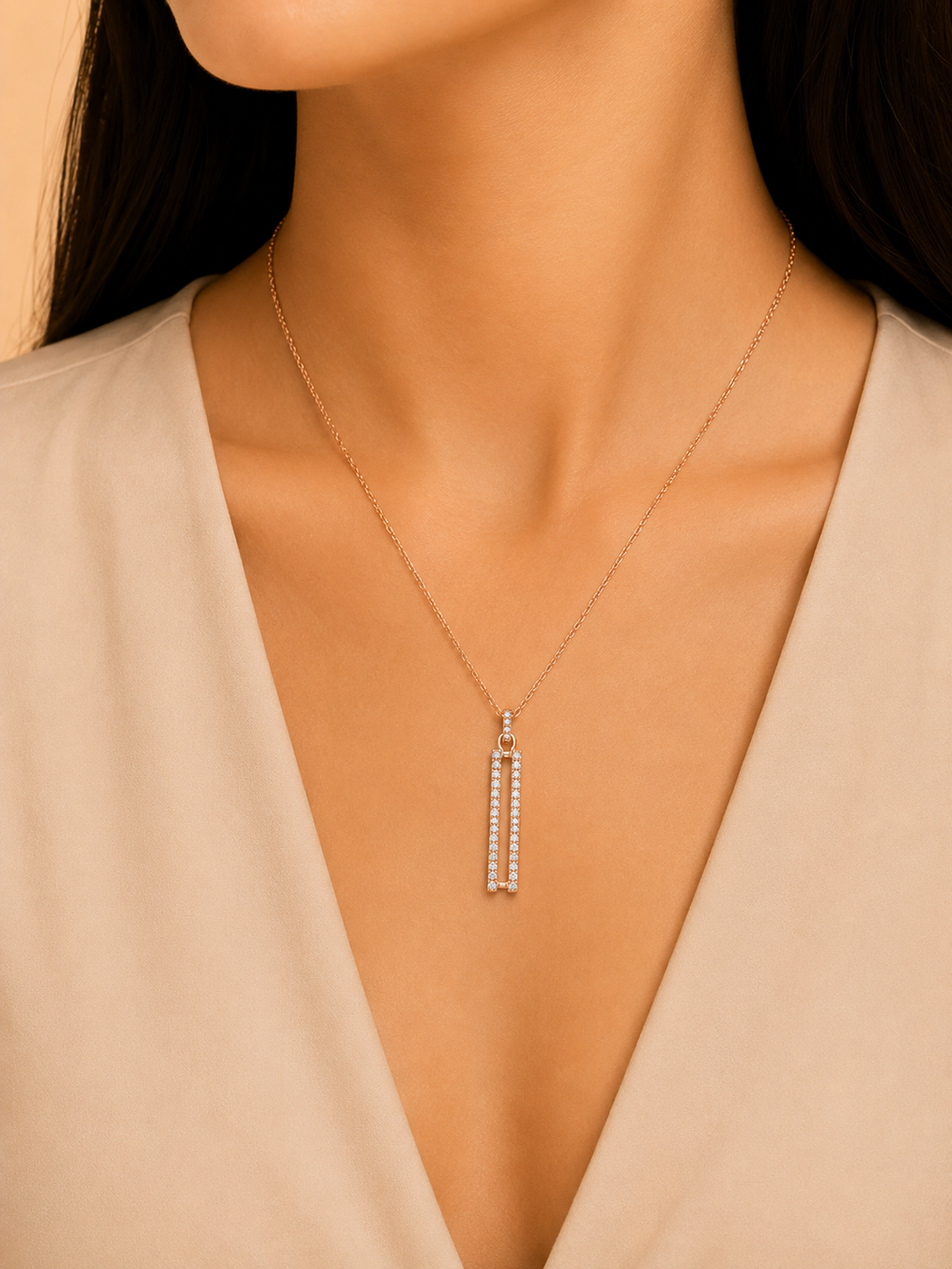 DOUBLE BAR DIAMOND DROP NECKLACE - ABC614