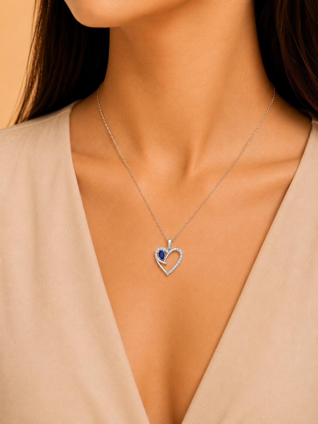 SAPPHIRE HEART DIAMOND PENDANT - ABE959